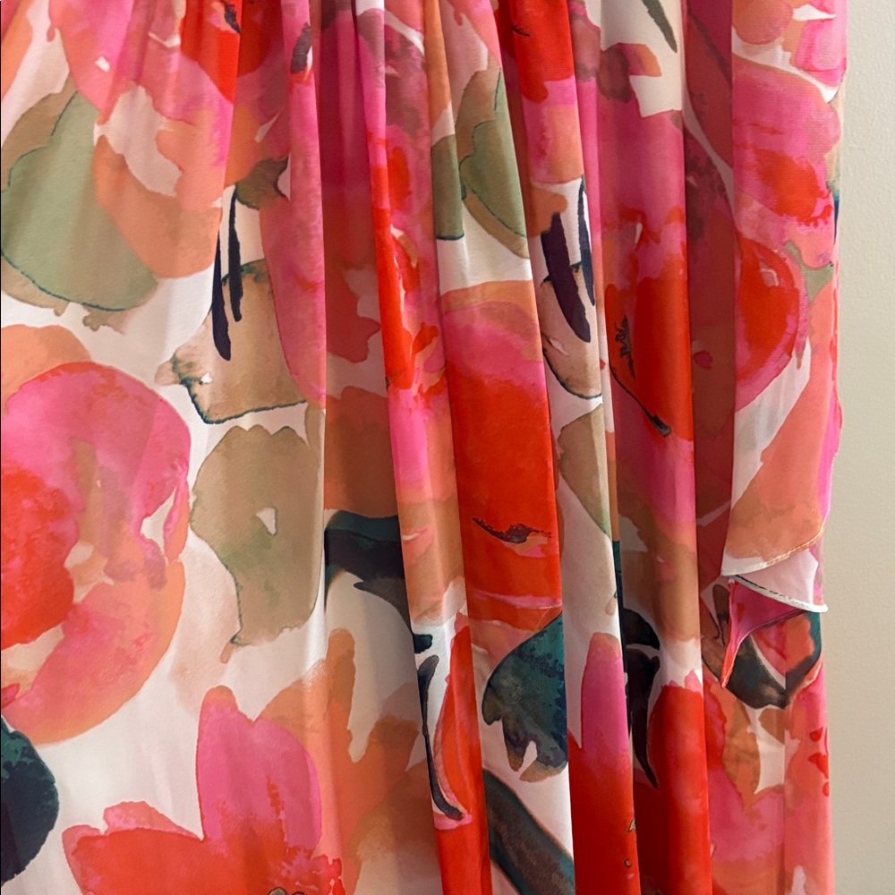 Eliza J Vibrant Multicolor Floral Print Lined Sz 10 One Shoulder Bow Detail - Picture 11 of 13
